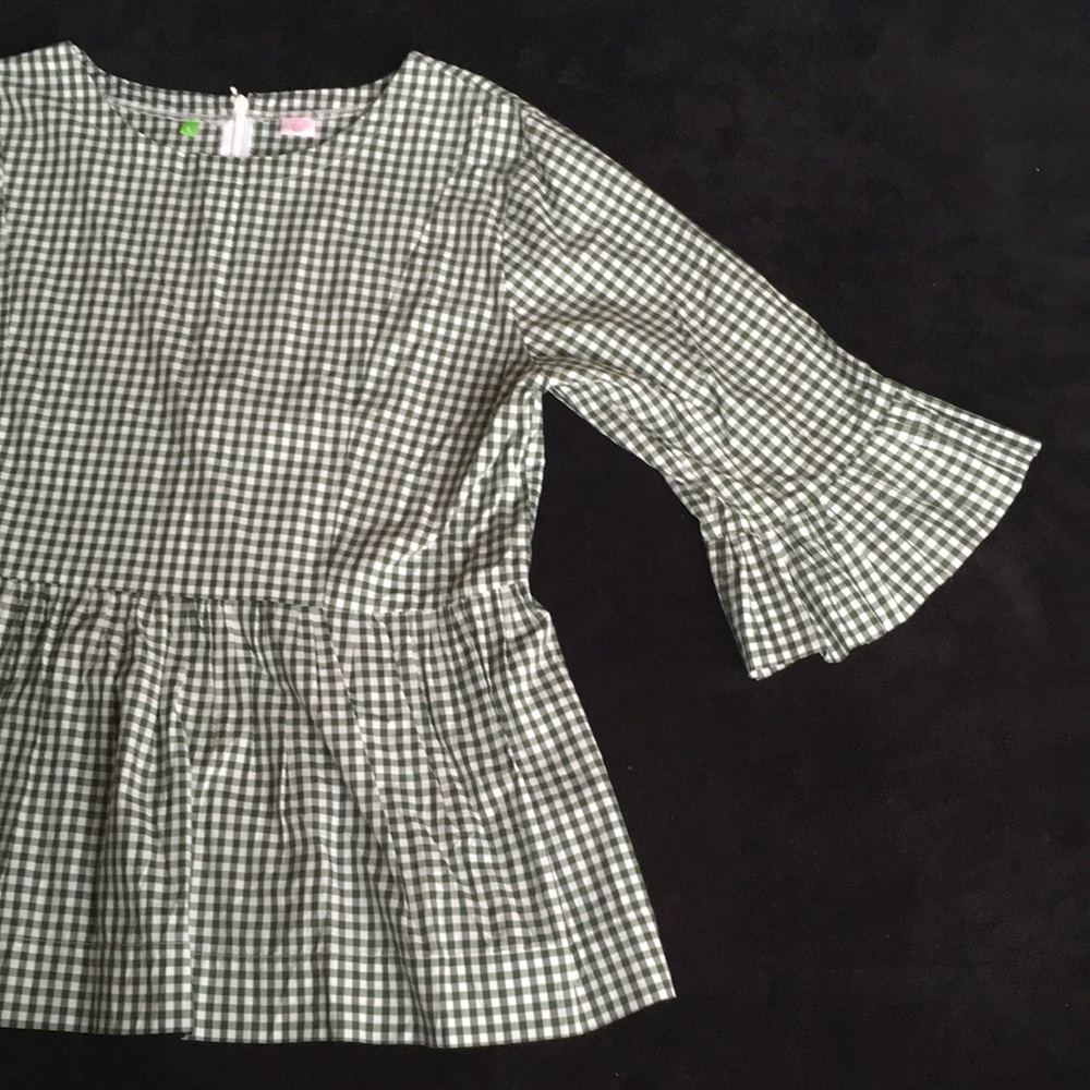 Green and White Plaid Checkered Smock Shirt - Picture 7 of 15